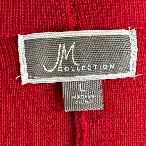 JM Collection Red Sweater Cardigan One Snap Brooch Detail Womens Size Large - Picture 4 of 6